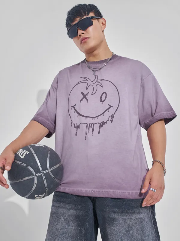 Men Printed Round Neck Oversized Fit T-Shirt