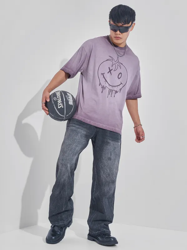 Men Printed Round Neck Oversized Fit T-Shirt