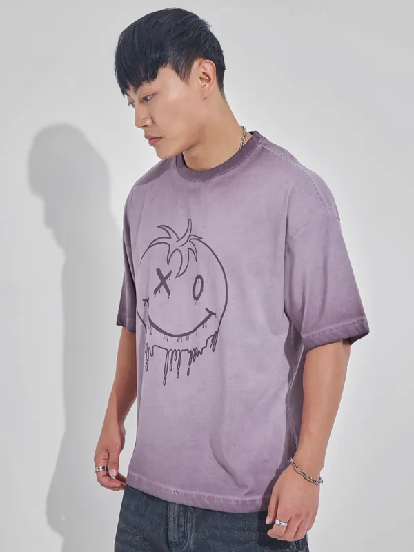 Men Printed Round Neck Oversized Fit T-Shirt