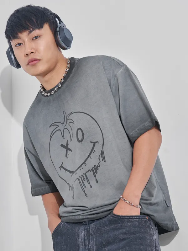 Men Printed Round Neck Oversized Fit T-Shirt