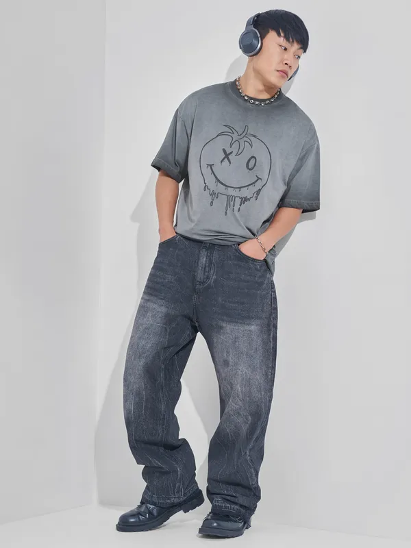 Men Printed Round Neck Oversized Fit T-Shirt