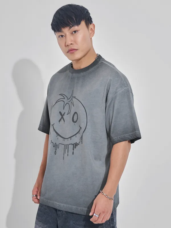 Men Printed Round Neck Oversized Fit T-Shirt