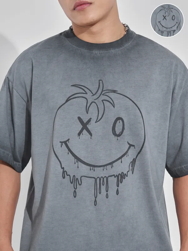 Men Printed Round Neck Oversized Fit T-Shirt