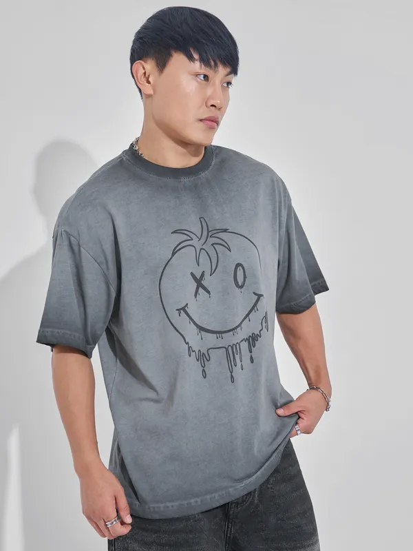 Men Printed Round Neck Oversized Fit T-Shirt