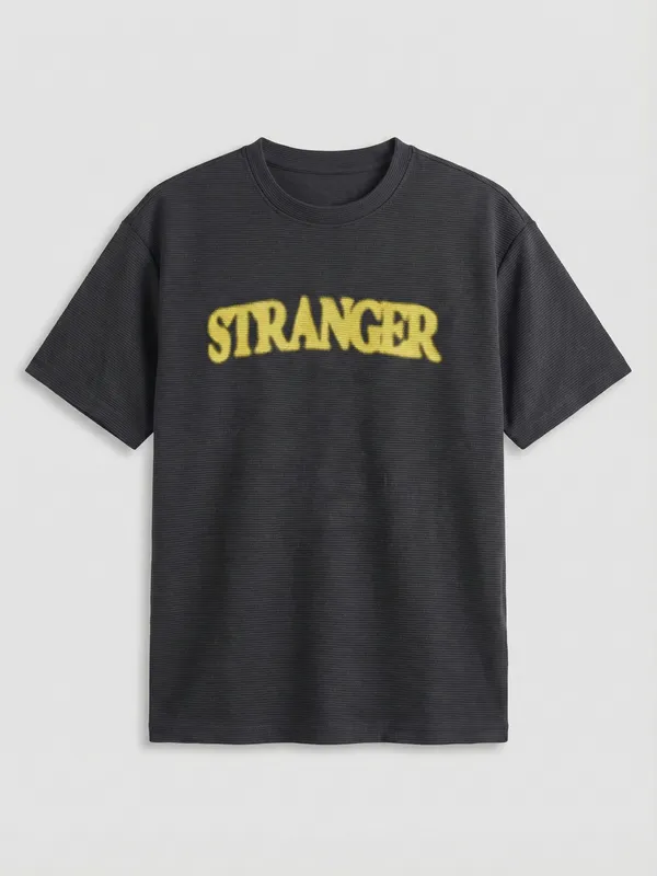 Highlander Men Black Printed Round Neck Oversized Fit T-Shirt