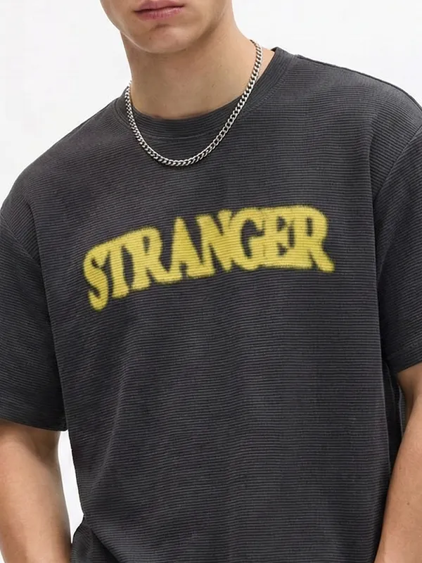 Highlander Men Black Printed Round Neck Oversized Fit T-Shirt