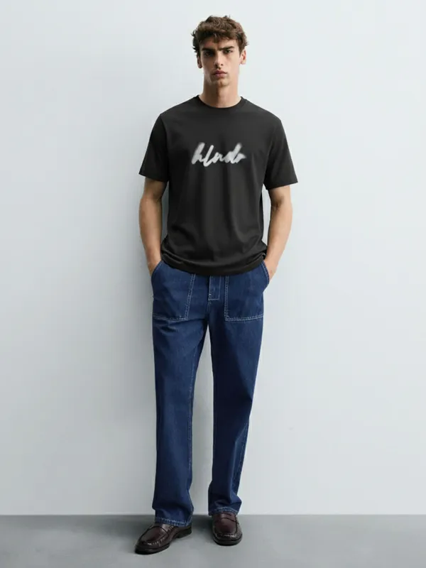 Highlander Men Black Printed Round Neck T-Shirt