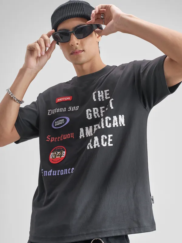 Highlander Men Black Printed Round Neck T-Shirt