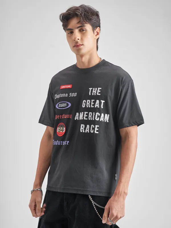 Highlander Men Black Printed Round Neck T-Shirt