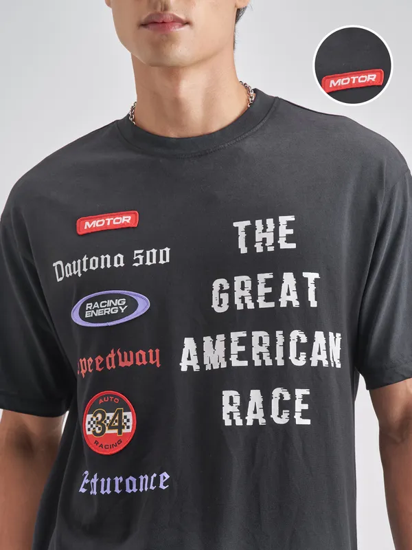 Highlander Men Black Printed Round Neck T-Shirt