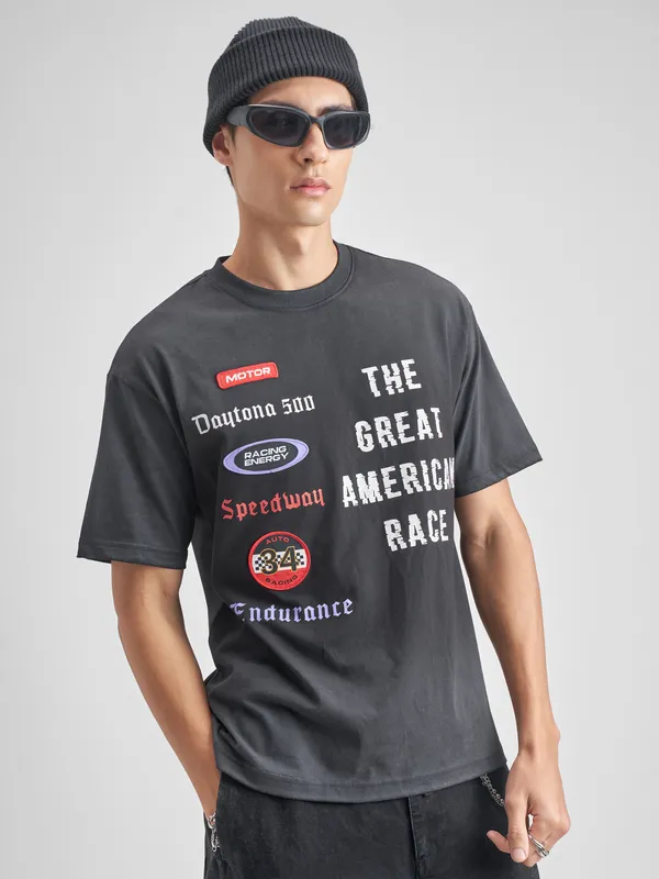 Highlander Men Black Printed Round Neck T-Shirt