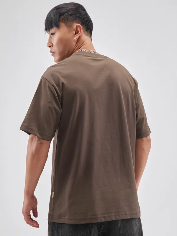 Highlander Men Brown Printed Round Neck T-Shirt