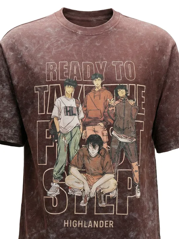 Highlander Men Brown Printed Round Neck T-Shirt