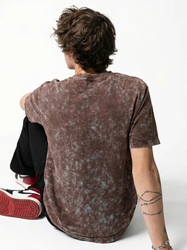 Highlander Men Brown Printed Round Neck T-Shirt