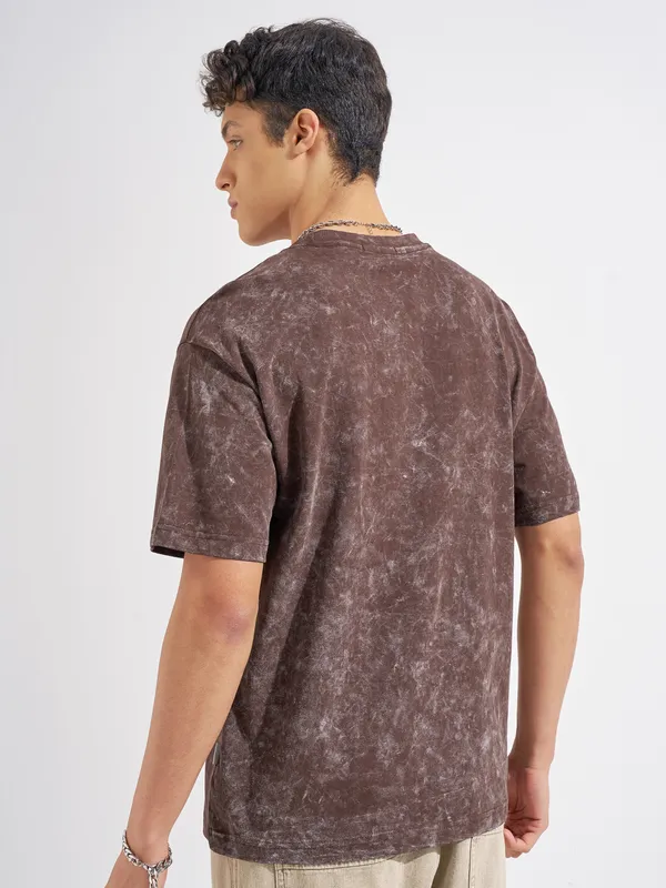 Highlander Men Brown Printed Round Neck T-Shirt
