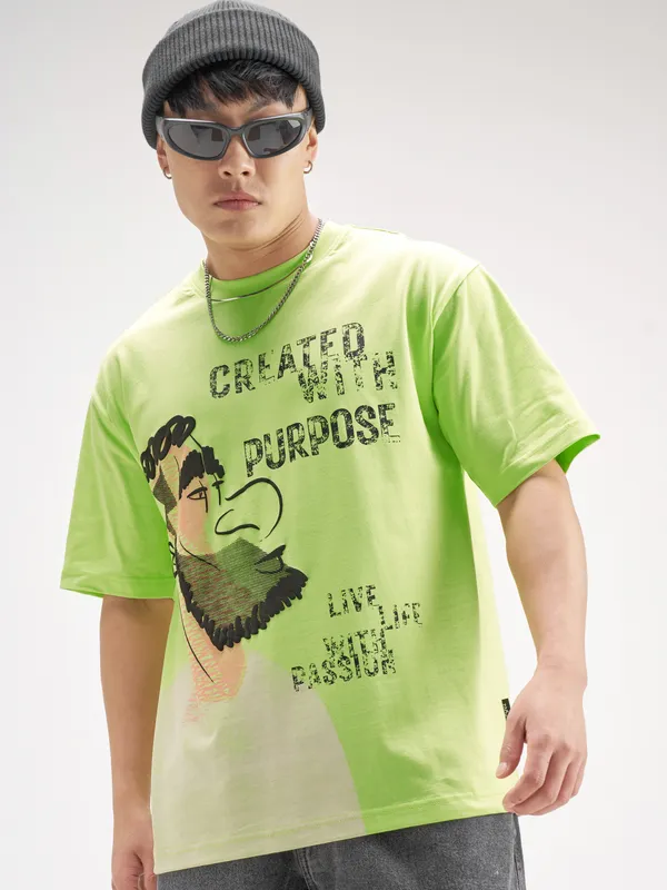 Highlander Men Green Printed Round Neck T-Shirt