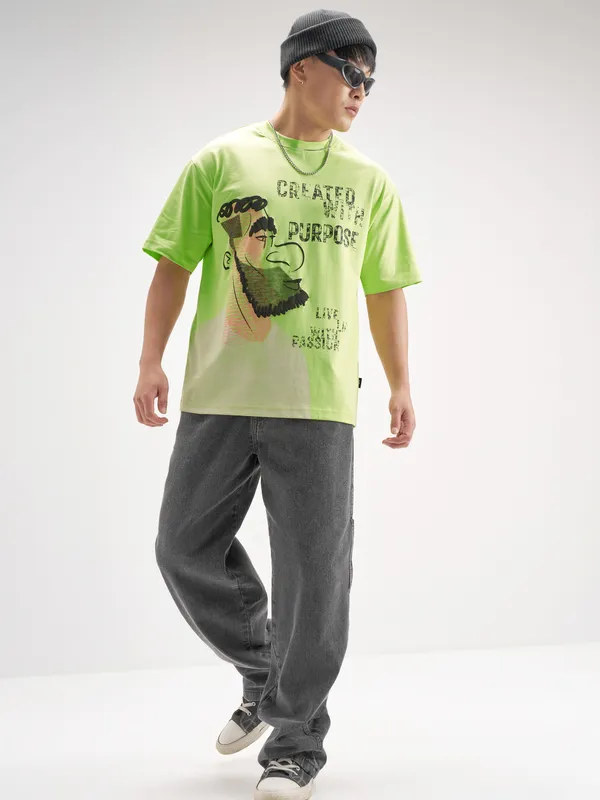 Highlander Men Green Printed Round Neck T-Shirt