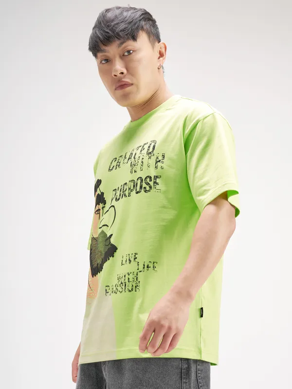 Highlander Men Green Printed Round Neck T-Shirt