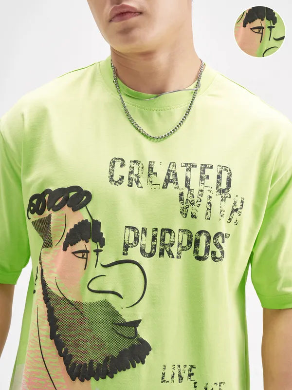 Highlander Men Green Printed Round Neck T-Shirt