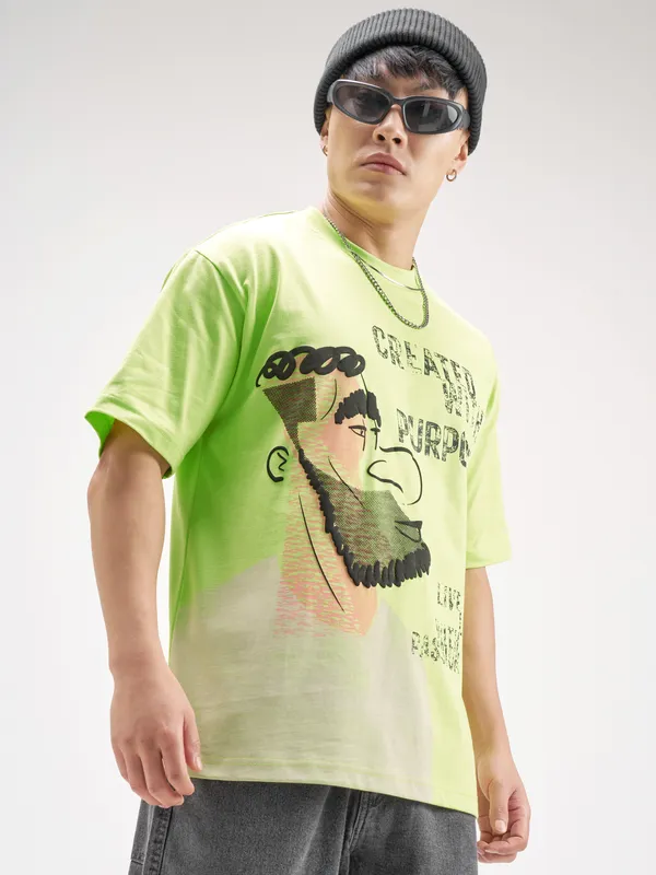 Highlander Men Green Printed Round Neck T-Shirt