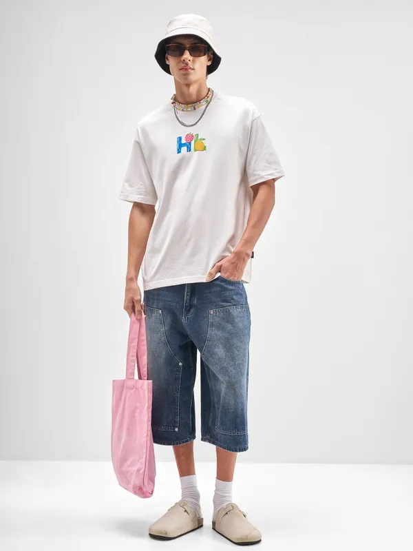 Highlander Men White Printed Round Neck T-Shirt