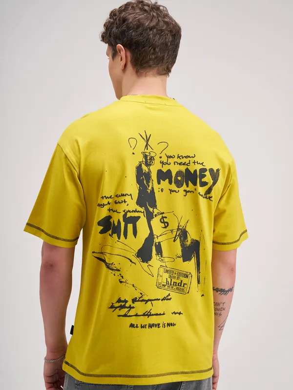 Highlander Men Yellow Printed Round Neck T-Shirt
