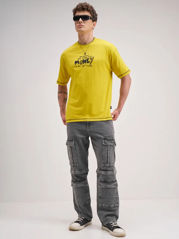 Highlander Men Yellow Printed Round Neck T-Shirt