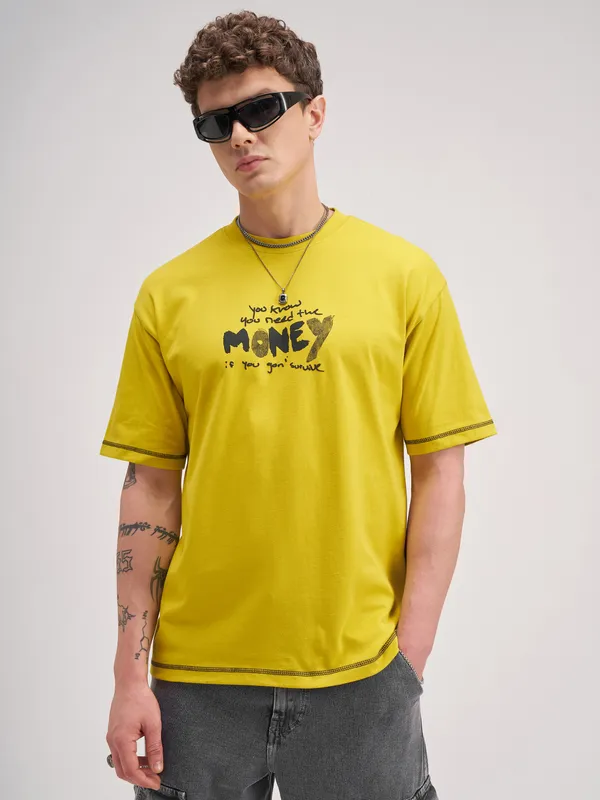 Highlander Men Yellow Printed Round Neck T-Shirt