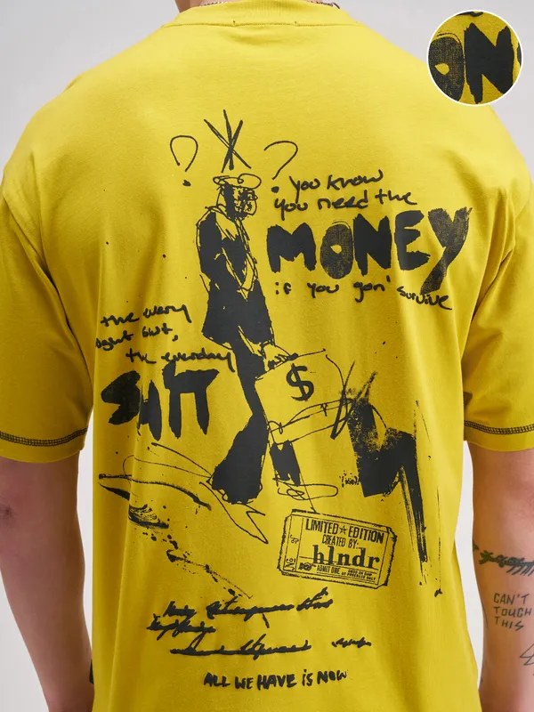 Highlander Men Yellow Printed Round Neck T-Shirt