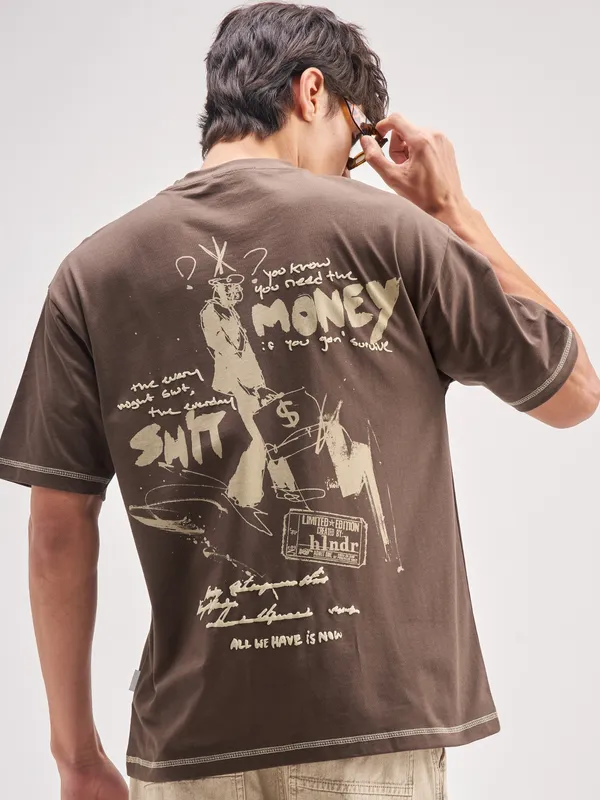 Highlander Men Brown Printed Round Neck T-Shirt