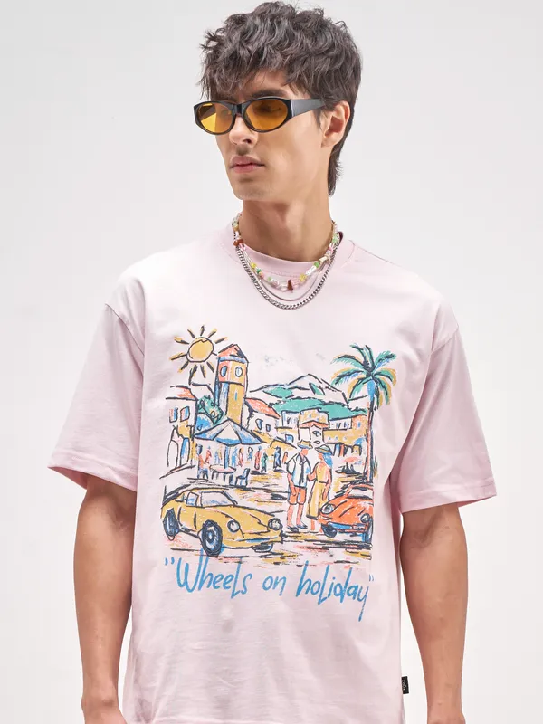 Highlander Men Pink Printed Round Neck T-Shirt