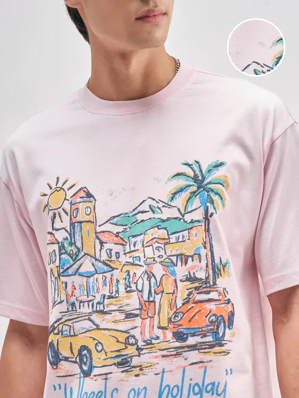 Highlander Men Pink Printed Round Neck T-Shirt