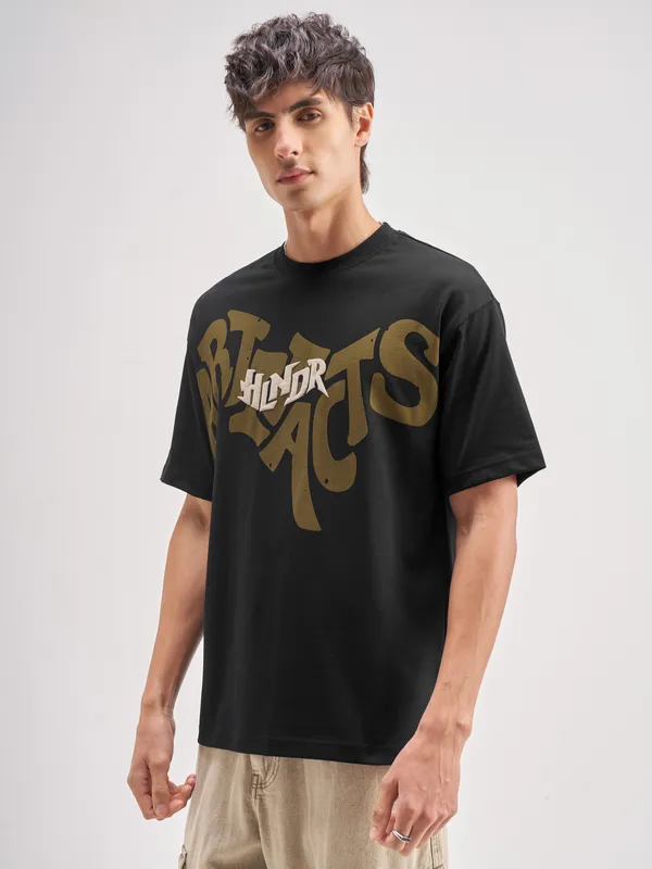 Highlander Men Black Printed Round Neck T-Shirt