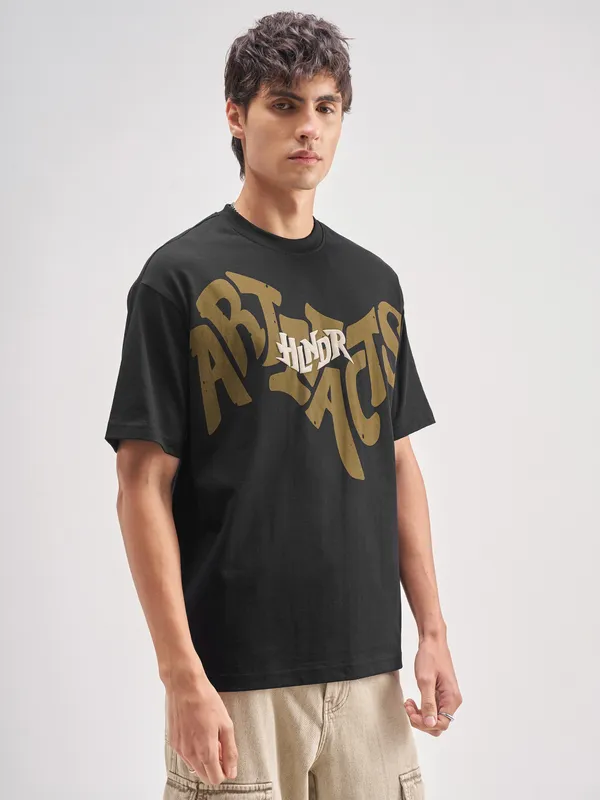 Highlander Men Black Printed Round Neck T-Shirt