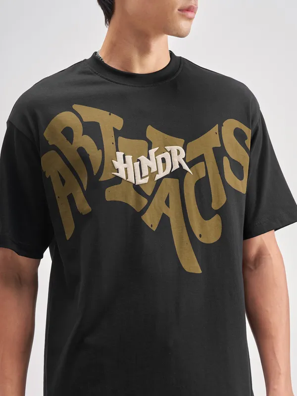 Highlander Men Black Printed Round Neck T-Shirt