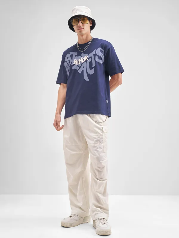 Highlander Men Blue Printed Round Neck T-Shirt