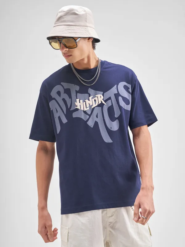 Highlander Men Blue Printed Round Neck T-Shirt