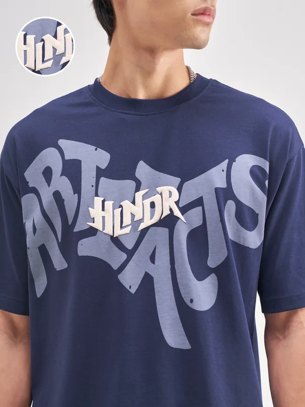 Highlander Men Blue Printed Round Neck T-Shirt