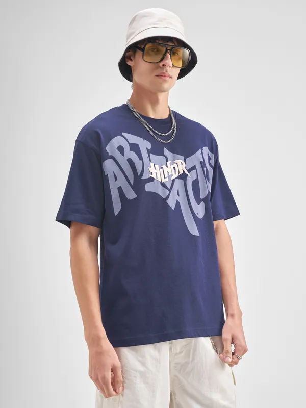 Highlander Men Blue Printed Round Neck T-Shirt
