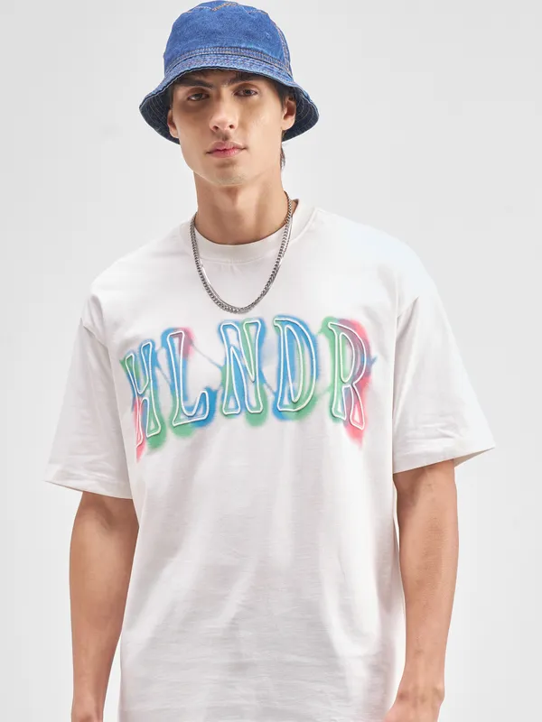 Highlander Men White Printed Round Neck T-Shirt