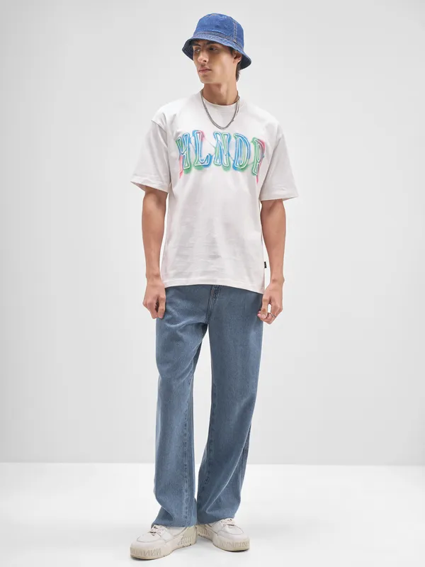 Highlander Men White Printed Round Neck T-Shirt