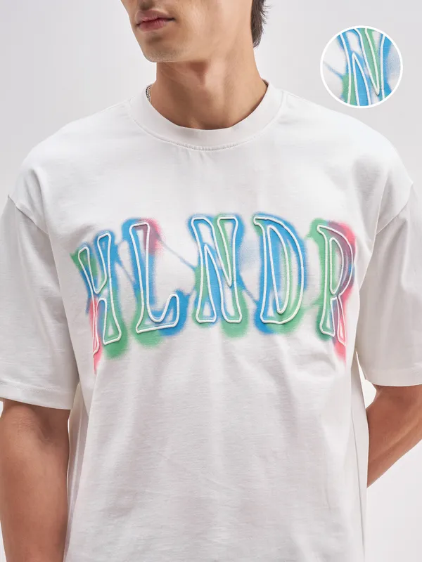 Highlander Men White Printed Round Neck T-Shirt