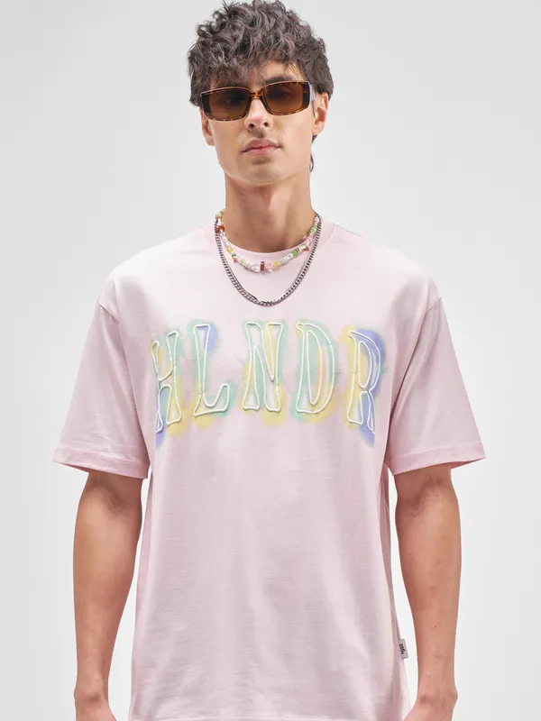 Highlander Men Pink Printed Round Neck T-Shirt