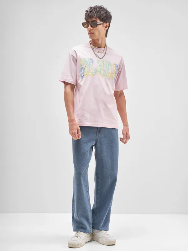 Highlander Men Pink Printed Round Neck T-Shirt