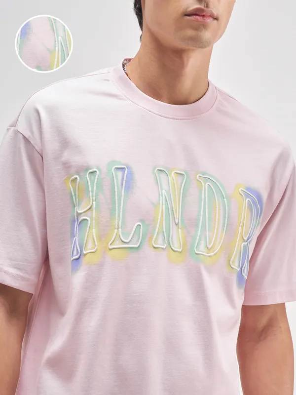 Highlander Men Pink Printed Round Neck T-Shirt