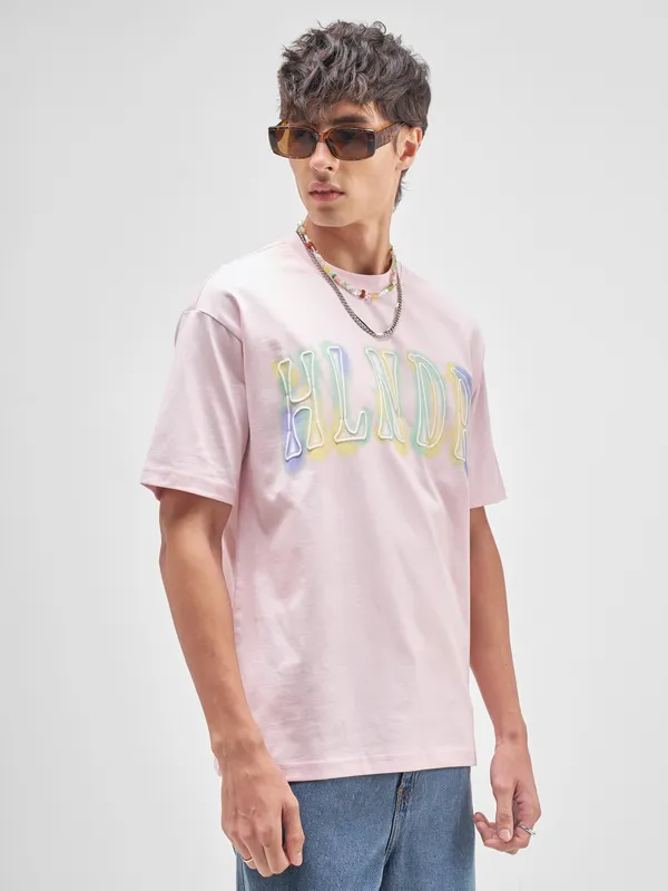Highlander Men Pink Printed Round Neck T-Shirt