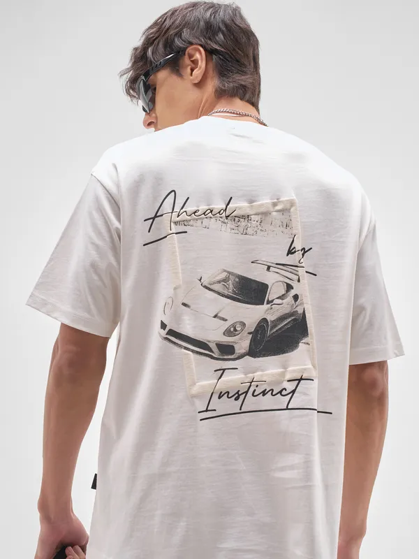 Highlander Men White Printed Round Neck T-Shirt