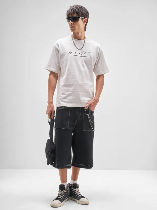 Highlander Men White Printed Round Neck T-Shirt