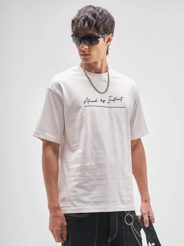 Highlander Men White Printed Round Neck T-Shirt