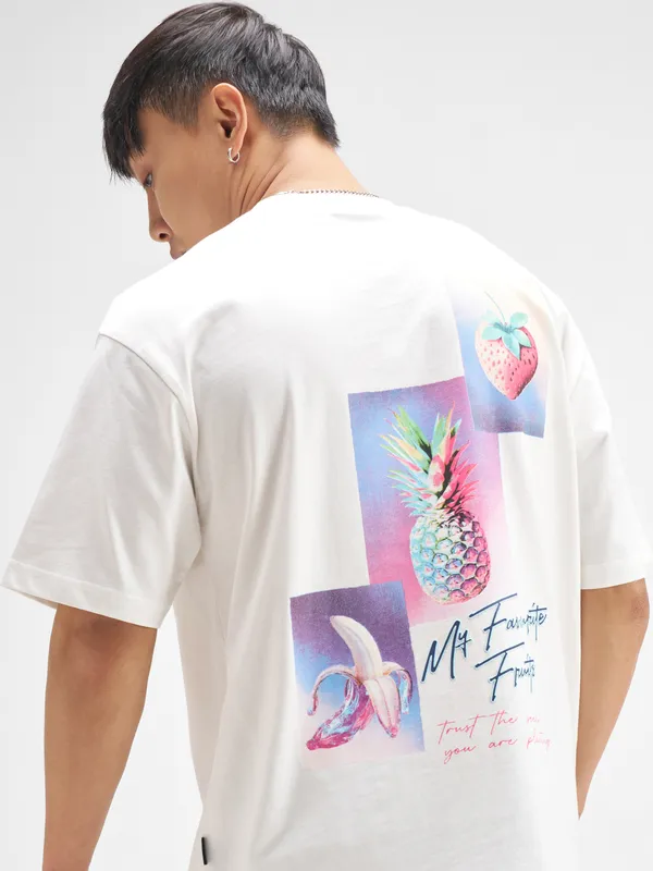 Highlander Men White Printed Round Neck T-Shirt